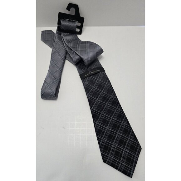 Marc Anthony Necktie Black Holiday Plaid Black Necktie Tie Silk Style NEW NWT - Picture 4 of 7
